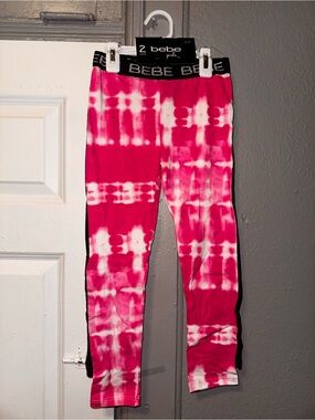 Bebe 2pack NWT girls leggings pink tie dye and black size L (6X)